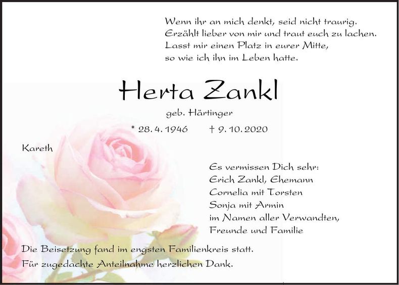 Traueranzeige Herta Zankl