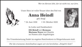 Traueranzeige Anna Heindl