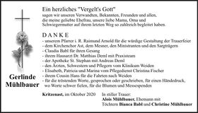 Traueranzeige Gerlinde Mühlbauer