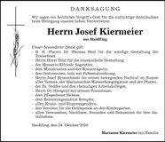Traueranzeige Josef Kiermeier