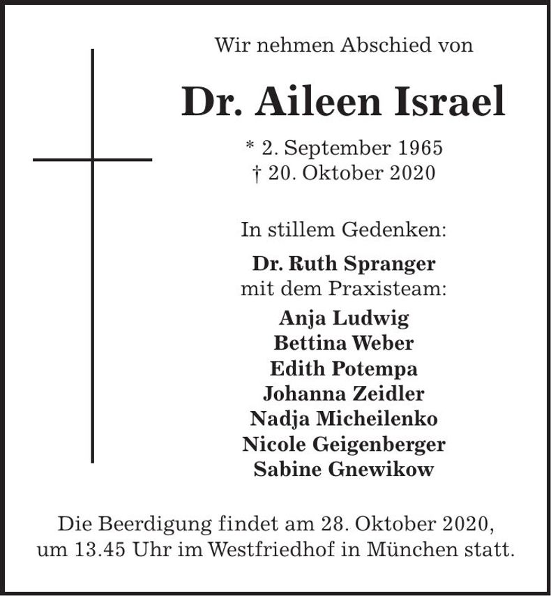 Traueranzeige Aileen Israel