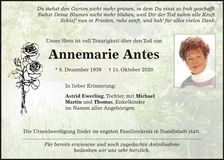 Traueranzeige Annemarie Antes