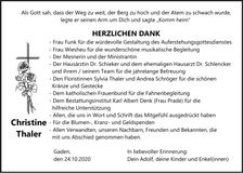 Traueranzeige Christine Thaler