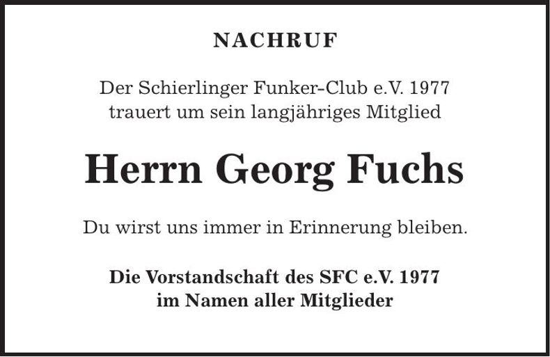 Traueranzeige Georg Fuchs