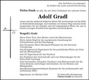Traueranzeige Adolf Gradl