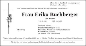 Traueranzeige Erika Buchberger