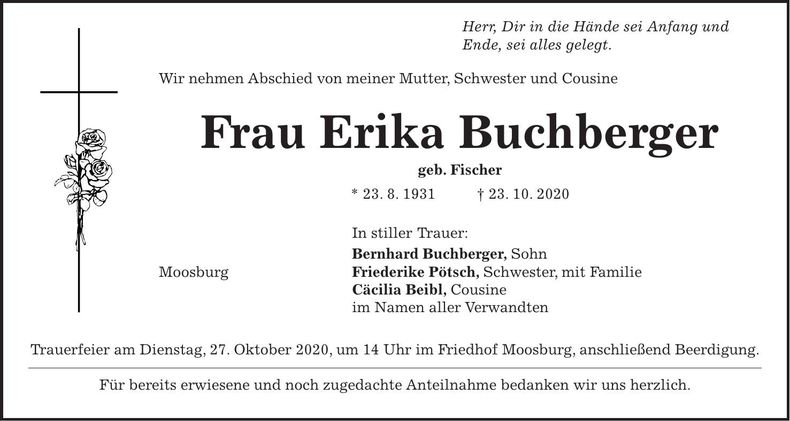 Traueranzeige Erika Buchberger