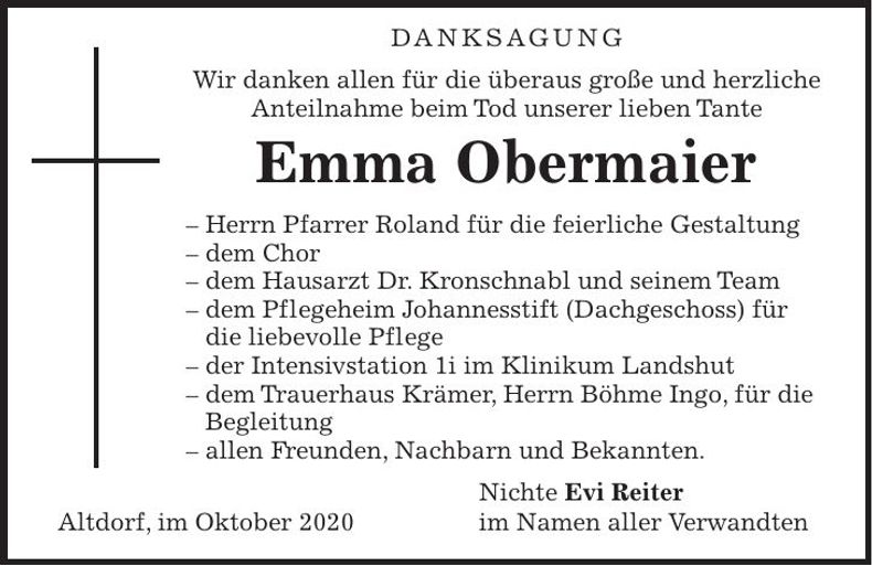 Traueranzeige Emma Obermaier