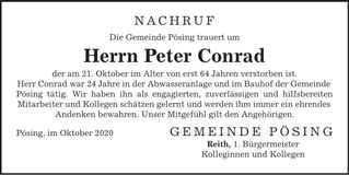 Traueranzeige Peter Conrad
