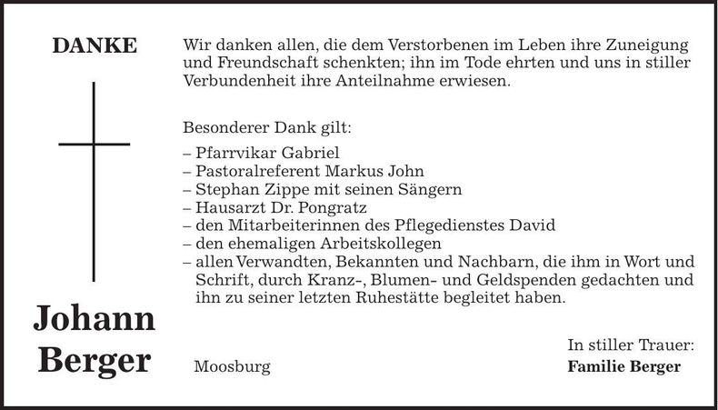 Traueranzeige Johann Berger