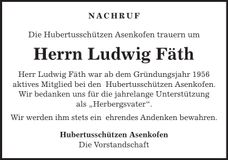 Traueranzeige Ludwig Fäth