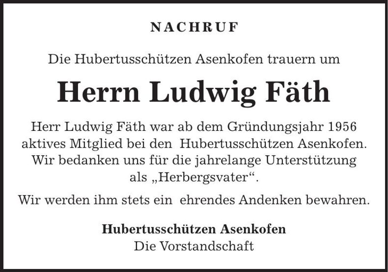 Traueranzeige Ludwig Fäth