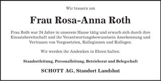 Traueranzeige Rosa-Anna Roth