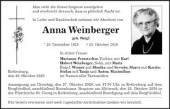 Traueranzeige Anna Weinberger