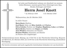 Traueranzeige Josef Knott