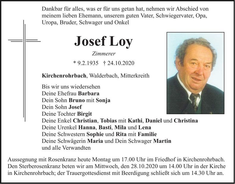 Traueranzeige Josef Loy