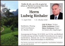 Traueranzeige Ludwig Ritthaler