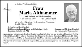 Traueranzeige Maria Althammer