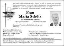 Traueranzeige Maria Schötz