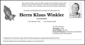 Traueranzeige Klaus Winkler