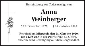 Traueranzeige Anna Weinberger