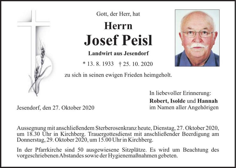 Traueranzeige Josef Peisl
