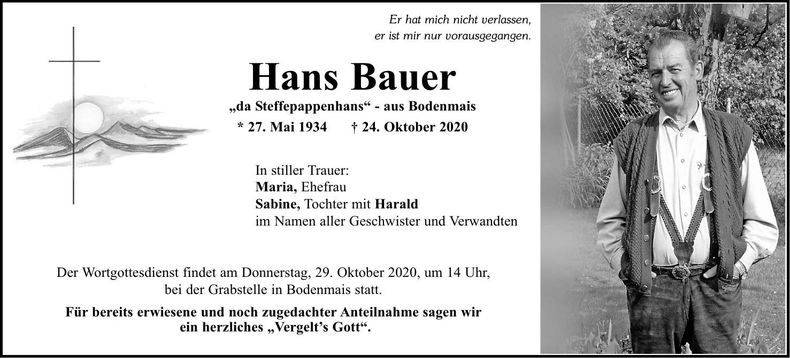 Traueranzeige Hans Bauer