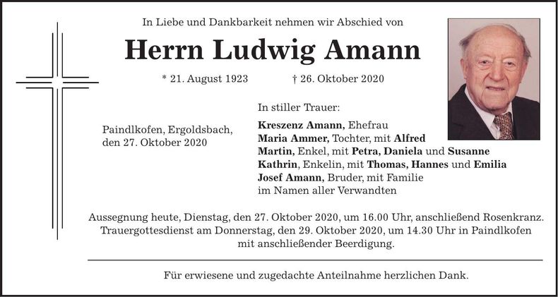 Traueranzeige Ludwig Amann