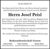 Traueranzeige Josef Peisl