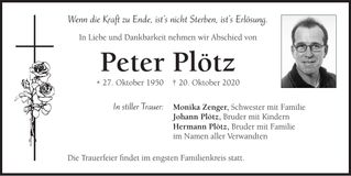 Traueranzeige Peter Plötz
