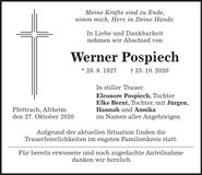 Traueranzeige Werner Pospiech