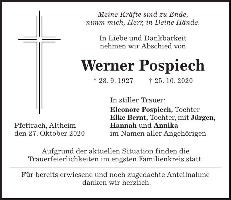 Traueranzeige Werner Pospiech