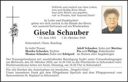 Traueranzeige Gisela Schauber