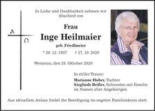 Traueranzeige Inge Heilmaier