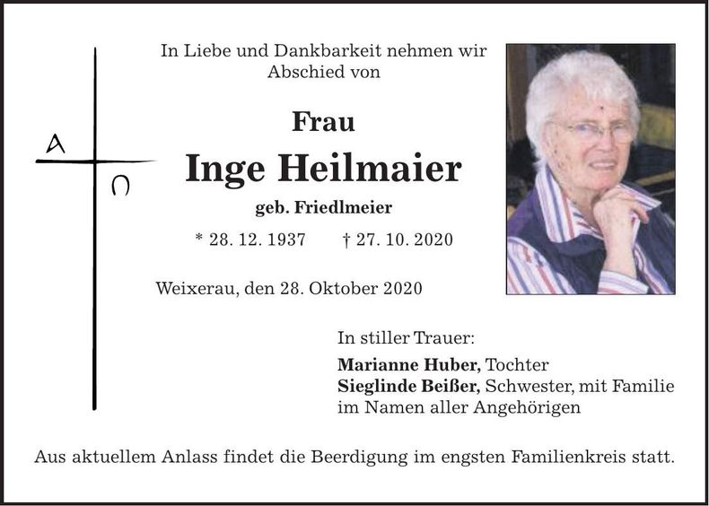 Traueranzeige Inge Heilmaier