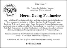 Traueranzeige Georg Fedlmeier