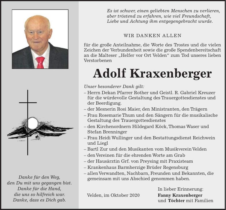 Traueranzeige Adolf Kraxenberger