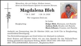 Traueranzeige Magdalena Bleh