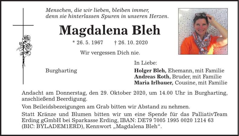 Traueranzeige Magdalena Bleh