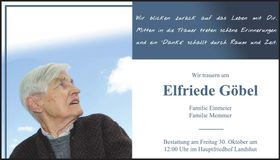 Traueranzeige Elfriede Göbel