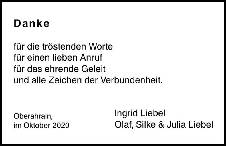 Traueranzeige Ewald Liebel
