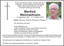 Traueranzeige Manfred Weichselmann