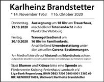 Traueranzeige Karlheinz Brandstetter