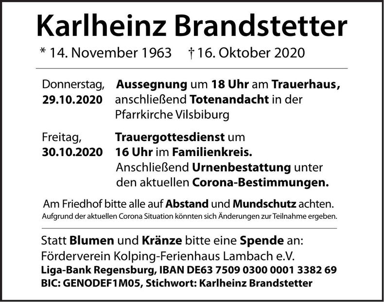 Traueranzeige Karlheinz Brandstetter