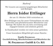 Traueranzeige Isidor Ettlinger