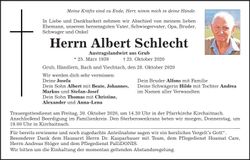 Traueranzeige Schlecht Albert
