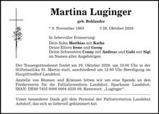 Traueranzeige Martina Luginger