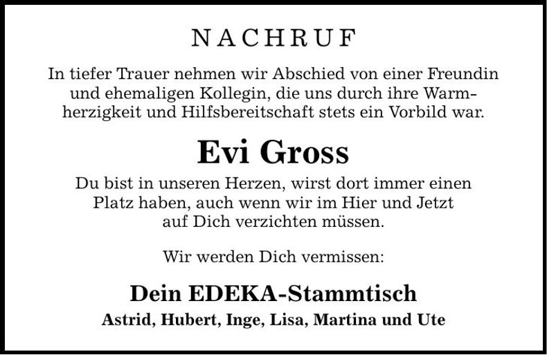 Traueranzeige Evi Gross