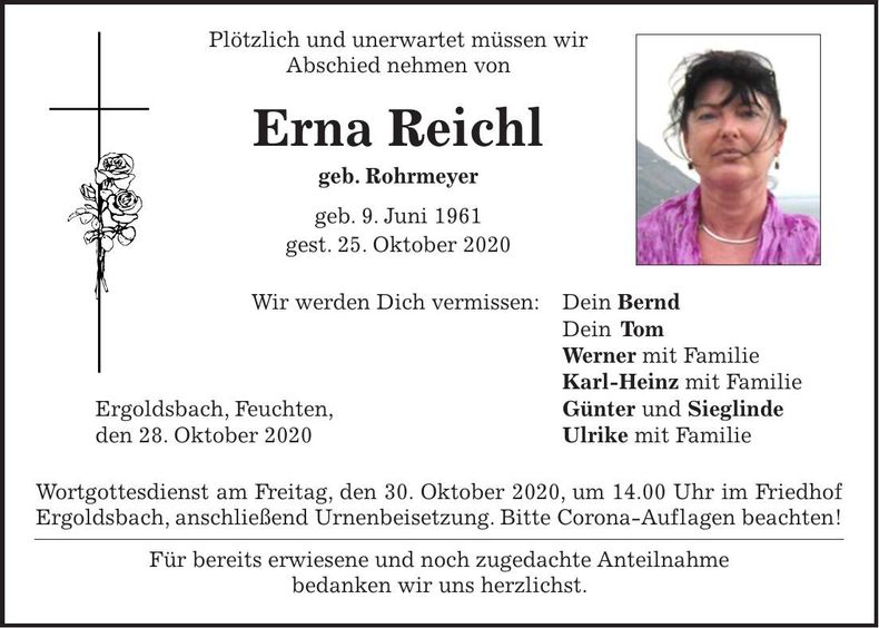 Traueranzeige Erna Reichl