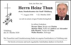Traueranzeige Heinz Thun